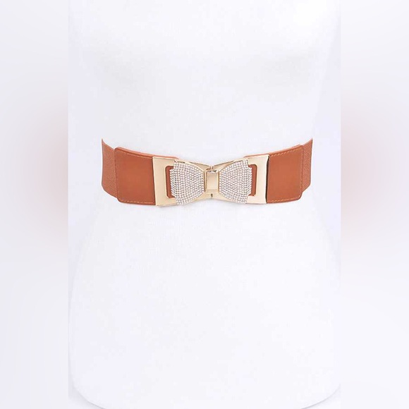 Crystal Bow Tie Elastic Waist Statement Belt - Picture 3 of 7